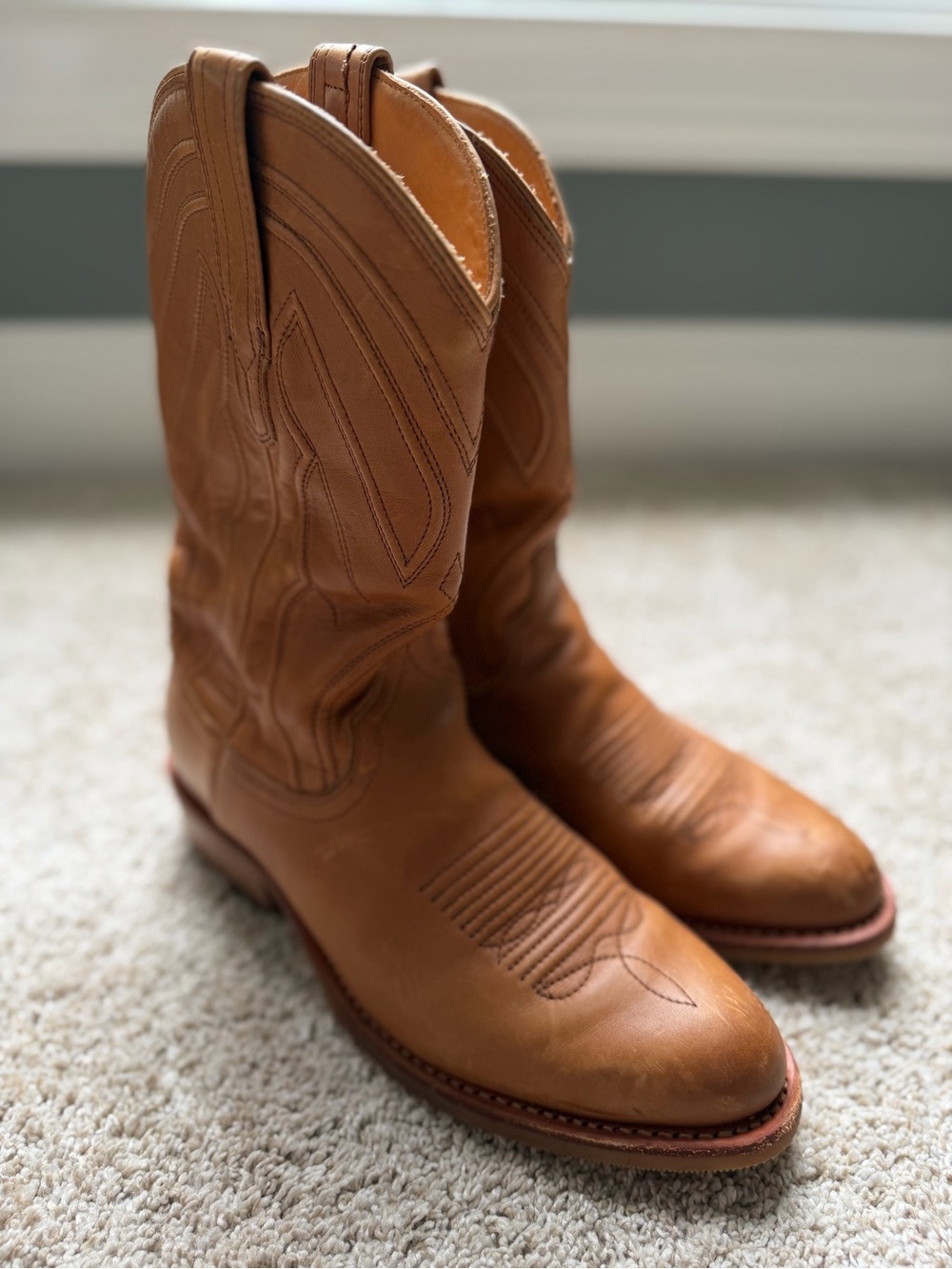 TECOVAS Jason Boots 8 D Mens Carmel Vibram Cowboy Western Barn Chore Pull On